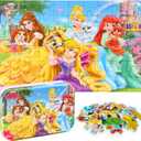 MZZOTOY Princess Puzzles for Kids Ages 4-8, 60 Pieces for Kids Ages 3-5 Princess Puzzle for Girls and Boys Toys Jigsaw Puzzles in a Metal Box Educational Puzzles (Princess)