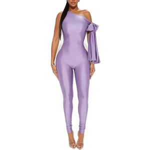 Sprifloral Women Sexy One Shoulder Bandage Sleeveless Bodycon Jumpsuit Romper Clubwear One Piece Outfits (Purple, XL)