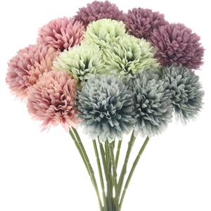 12-Pack Artificial Chrysanthemum Ball Flowers,11 Inch Faux Hydrangea Silk Bouquets Real Touch Faux Flowers for Wedding/Christmas[Autumn Pink, Autumn Green, Autumn Blue, Autumn Purple]