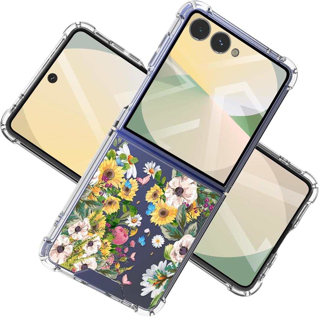 for Samsung Galaxy Z Flip 7 Case 5G Flowers Slim Anti-Drop Shockproof Protective Soft Shockproof Clear Phone Protective Covers 6.8 Inch for Women Men (Flowers Sea)