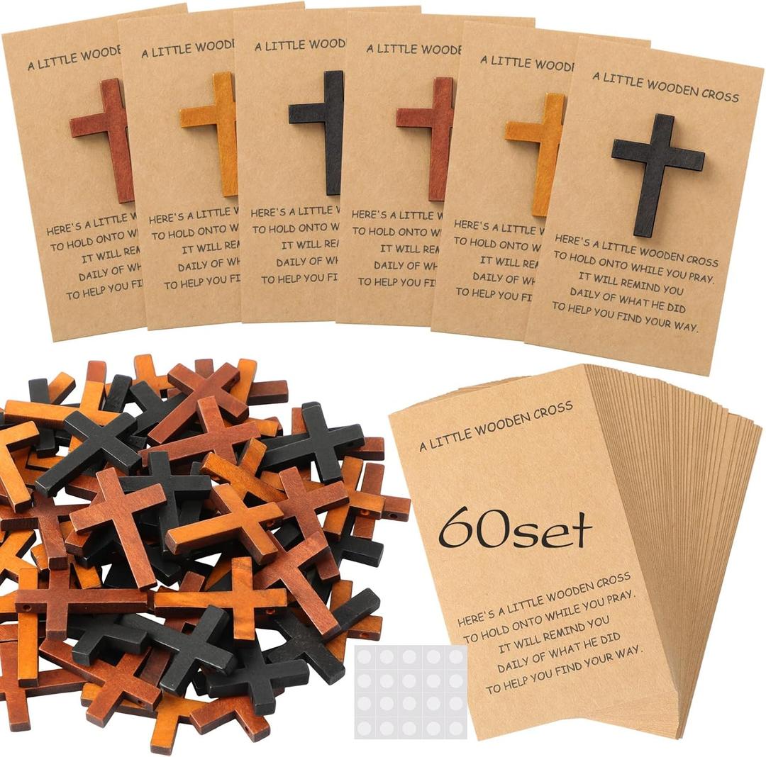 60 Sets Easter Gifts Pocket Hug Token Bulk | Mini Wooden Cross Gifts with Hug Greeting Cards | Exchange Card Relationship Gift Friends Colleagues Family Christians Church 3 Colors