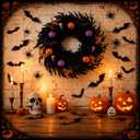 Thiccywoov 20 Inch Black Halloween Wreath Artificial Norfolk Pine