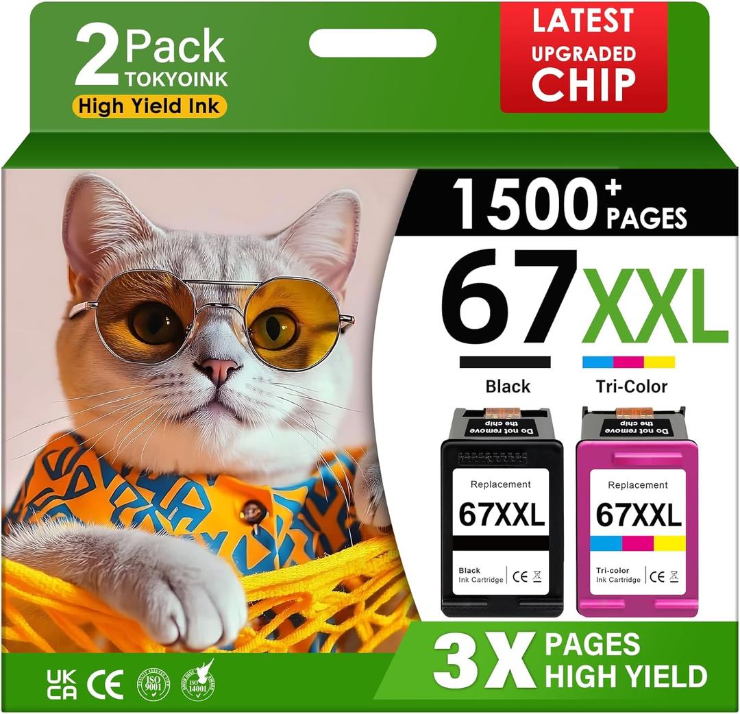 67XXL Printer Ink Compatible for HP67 HP 67XL Ink Cartridges Black Color Combo Pack Compatible for HP Ink 67 Fit for DeskJet 2700e 2855e 2827e 2755e 2755 4155e 4255e for Envy 6055e Printer