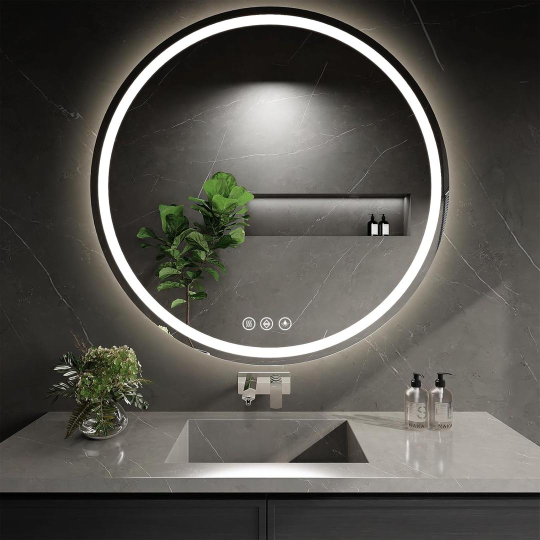 LED Bathroom Mirror 36 Inch Round Bathroom Mirror with Lights,Circle LED Mirror, Wall Mounted Lighted Bathroom with 3 Colors Brightness, Anti-Fog, Dimmable, Shatter-Proof