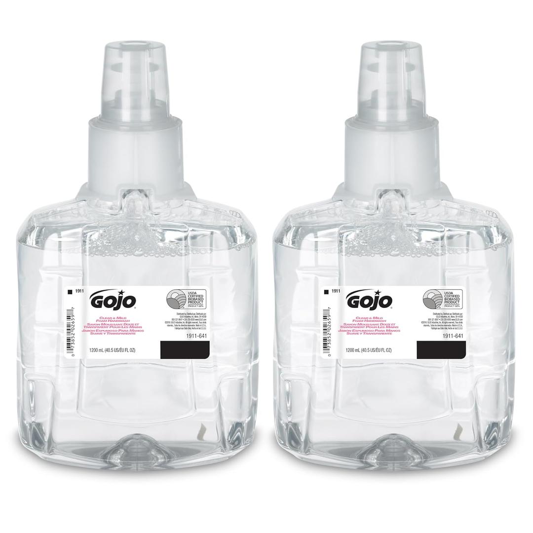 GOJO Clear & Mild Foam Handwash, EcoLogo Certified, 1200 mL Foam Hand Soap Refill LTX-12 Touch-Free Dispenser (Pack of 2) - 1911-02 (40.5 Fl Oz (Pack of 2))