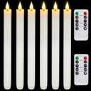 Homemory 6 Pcs Wax Flameless Taper Candles with Remote Timer and Dimmer, White Candle Sticks Battery Operated, LED Window Candles with Flickering Light, 9.6 Inches for Wedding Home Indoor Decoration