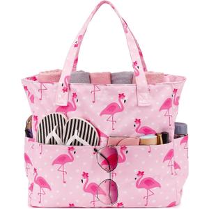 Bluboon Waterproof Beach Tote Pool Bags for Women Ladies Extra Large Carry On Bag With Wet Compartment for Weekender Travel (Flamingo-pink)