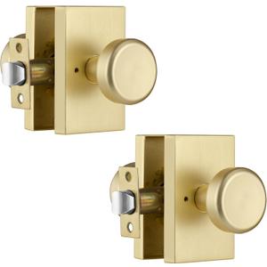 2 Pack Gold Door Knobs, Satin Brass Interior Door Handles for Bath & Bed