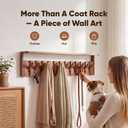 Wall Mounted Coat Rack with Shelf, 12 Flip-Down Hooks, Walnut