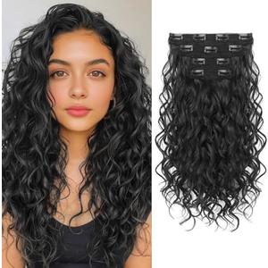 REECHO Curly Hair Extensions, 2PCS 16 inch Clip in Hair Extensions Lace Weft Short Curly Hair Extensions Clip Ins Invisible Natural Hairpieces for Women, Natural Black