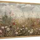 SHENIFY Vintage Landscape Framed Wall Art Meadow with Flowers Farmhouse Decor Retro Wildflower Field Scenery Painting for Hallway Bedroom Living Room Dining Room - 20x40in Natural Framed