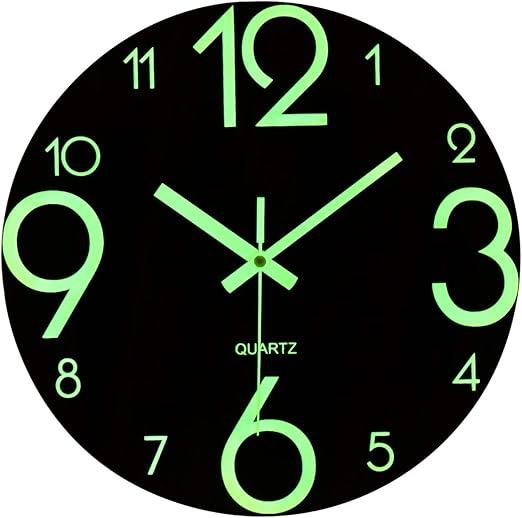 IMIKEYA Creative Luminous Wooden Round Wall Clock Silent Timepiece for Home Decor Unique Desktop Wall Mount Design No Battery Included