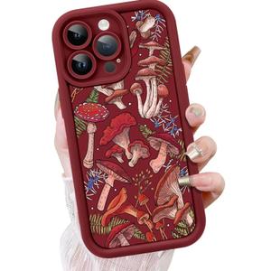 KANGHAR Case for iPhone 14 Pro Max Case, Cute Mushroom Art Design Soft TPU Shockproof Protective for Women Girls Slim Phone Cover-Wine Red
