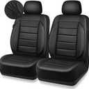 CAR PASS Faux Leather Car Seat Covers Front Seats Only, 3D Foam Support Car Seat Covers, Universal fit for Trucks Vans SUVs Sedans Automotive Comfortable, Airbag Compatible 2 Pieces Front Solid Black