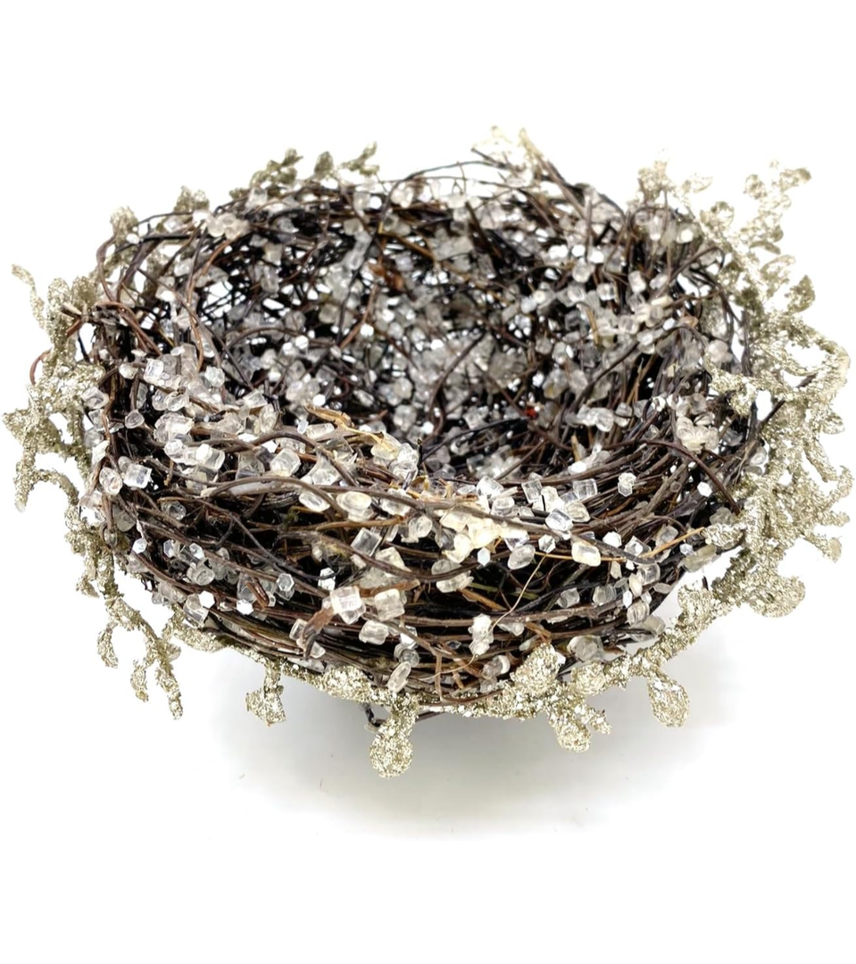 Bird Nest Ornament - Christmas Holiday Decoration for Christmas Tree, Centerpiece, Holiday Decor- 6"
