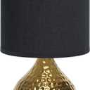 Simple Designs LT2073-GDB Mini Hammered Texture Gold Drip Table Lamp with Black Shade (Gold/Black)