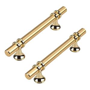 Haliwu 10 Pack Gold Cabinet Handles, Brushed Brass Cabinet Pulls Kitchen Handles Barrel Champagne Gold Pull Kitchen Hardware, 4 inch Hole to Hole Center