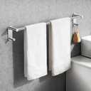24 Inch Adhesive Towel Bar - Stainless Steel Stick on Towel Rack for Bathroom, No Drilling Towel Holder with 2 Hooks, Brushed Nickel