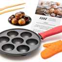 KUHA Cast Iron Aebleskiver Pan - Non Stick Pan for Authentic Danish Stuffed Pancakes - Electric Stovetop Compatible Pancake Maker for Poffertjes, Takoyaki, Appam, Kuli Paniyaram, Baking Cooking