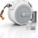 Giraffe Tools Retractable Garden Hose Reel, 5/8 in x 90 ft Heavy Duty Hose Reel With 9 Pattern Nozzle, Any Length Lock, Wall Mount Water Hose Reel, 180Swivel, Light Grey