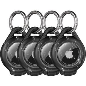 Waterproof Airtag Holder - 4 Pack Airtag Keychain Holder Compatible with Apple AirTags, Ultra Durable Anti-Scratches Protective Case with Keyring for Luggage, Backpack, Pet, Bag, Black