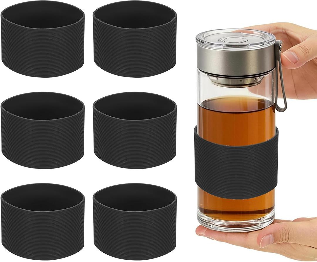 uxcell 6Pcs Silicone Cup Sleeves, 3.3" Coffee Cup Protective Sleeve Heat Resistance Reusable Nonslip Glass Bottle Protector for Coffee Tea Cold Hot Drinks Home Travel Mug Glasses, Black