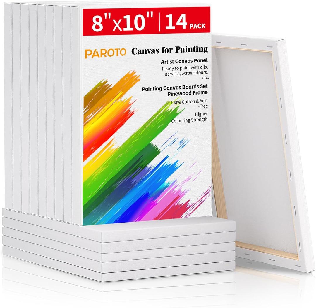 Canvas for Painting 8x10 Inch, Pack of 14 Canvas Boards for Painting, 100% Cotton Blank Painting Canvas Oil Acrylic Watercolor Pouring Paint for Kids, Beginners, Artists