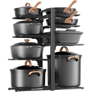 LAMU Pots and Pans Organizer under Cabinet 20.8" Height, 8 Tier Heavy Duty Pan Organizers inside Cabinet with Adjustable Pot Rack, Holds up to 120 LB for Stockpots Dutch Ovens and Cast Iron Cookware