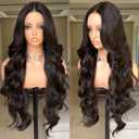 FABLLE 30 Inch Lace Front Wig Body Wave Wig Pre-Plucked with Baby Hair Natural Color Glueless Wig for Women Curly Wave Synthetic Lace Front Wig