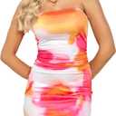 2 x VIPONES Women's Summer Tube Dress Ruched Bodycon Y2K Slim Fit Party Club Cocktail Short Mini Floral Dresses (L)