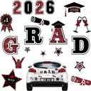 Geyee 20 Pcs 2026 Graduation Car Magnets Set Congrats Class of 2026 Magnetic Grad Magnets Reflective Waterproof Congrats Grad Graduation Decorations for Car Refrigerator Garage Door(Black Red)
