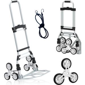 260 LBS Stair Climbing Cart, Aluminum Trolley Dolly for Stairs, Folding Hand Truck Dolly, Grocery Shopping Cart with Mute Wheels, Telescoping Handle and Rubber Wheels for Moving, Shopping
