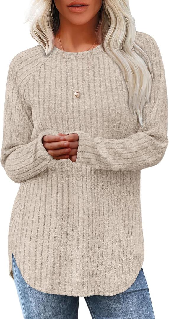 Saloogoe Long Sleeve Shirts for Women Tunic Tops Dressy Casual Sweaters Fall Clothes 2025 Winter Clothing Thanksgiving L Apricot
