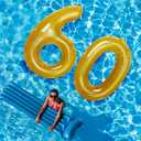HyDren 48 Inch Inflatable Number Pool Float Giant Balloon Style Birthday Pool Party Decoration, Summer Outdoor Floating Fun, Large Inflatable Photo Prop for Teens, Adults, Women and Men, Gold