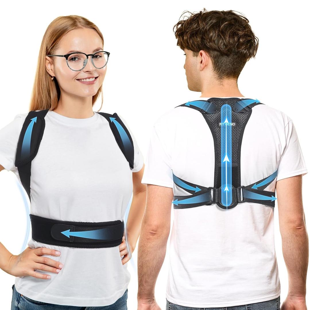 Fit Geno Posture Corrector for Petite Women, Men, and Teens: Adjustable Upper Back Brace - Improve Posture Correct Hunchback Slouching Invisible Under Clothes (Medium/Large)
