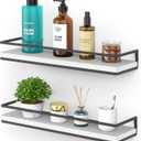 Meangood Floating Shelves Wall Mounted Set of 2, Rustic Wood Wall Storage Shelves for Bedroom,Living Room,Bathroom, Kitchen (White) (2 Pack)