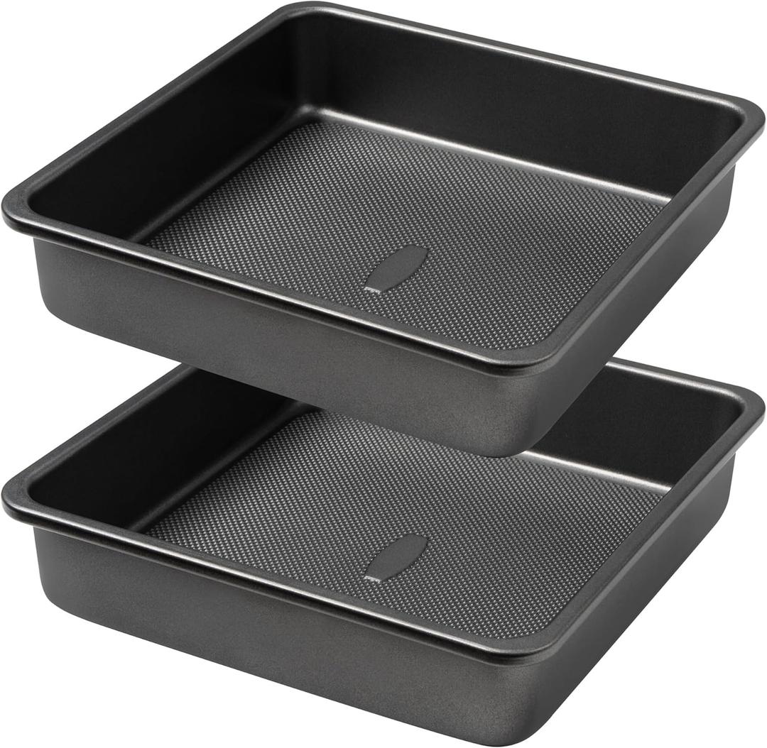 Square Cake Pan, Nonstick Baking Pan for Bread or Brownie, 9x9 Inch Bakeware with Diamond Texture Pattern, Set of 2 (Gray)