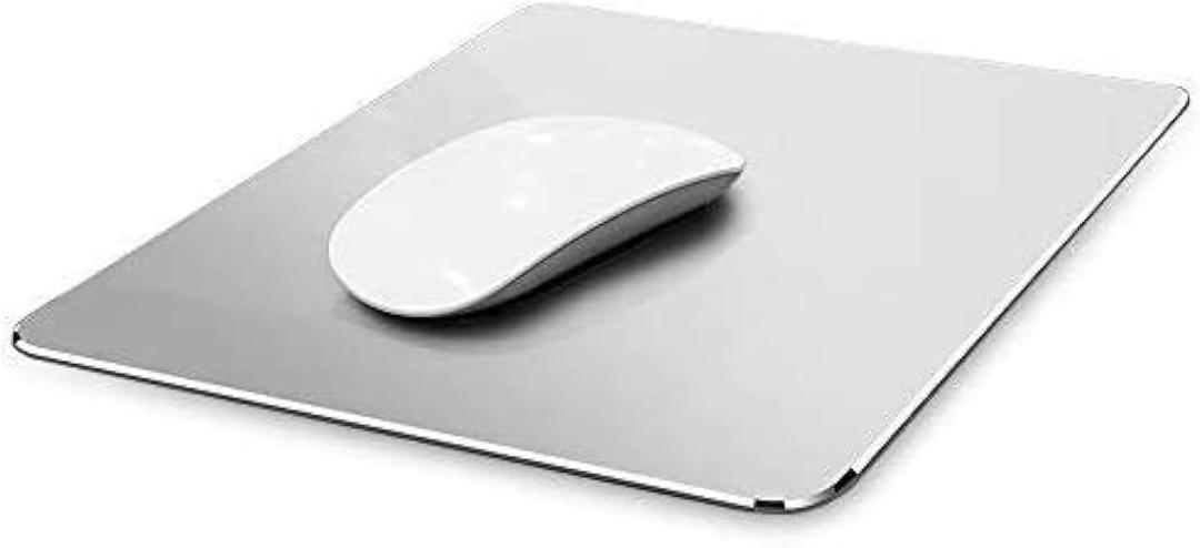 Vaydeer Hard Metal Aluminum Mouse Pad Clear Modern Smooth Magic Ultra Thin Double Side Design Mouse Mat Waterproof Fast and Accurate Control Compatible for Gaming and Office, Silver, 11.81X9.45 Inch