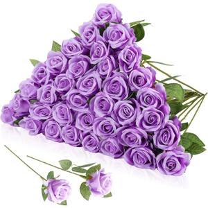 36 Pcs Silk Purple Rose Bouquet Bridal Artificial Flowers,Fake Rose Long Stem Realistic Artificial Flowers Bulk for Wedding Bouquet Ball Arrangement Centerpiece Party Decor
