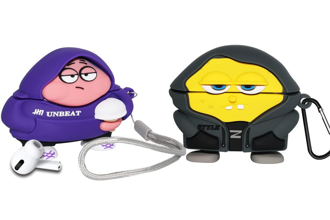 [2 Pack] Cute Case for AirPods Pro Cover Skin 2019, 3D Cartoon Shockproof Accessories Set for Airpod Pro 1st Generation, Spongebob Earphone Charging Case