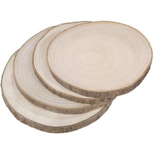 Prsildan 4 Pcs Large Natural Wood Slices, 11-12.5 Inches Unfinished Wood Centerpieces for Tables, DIY Round Rustic Wooden Circle Crafts for Wedding Table Décor