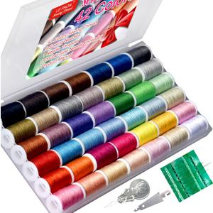 All Purpose Sewing Thread Set - 42 Assorted Rainbow Color Series and White Black Handy Polyester Thread Kit Includes 9 Hand Needles, 2 Needle Threaders, Suitable for Hand and Machine Sewing