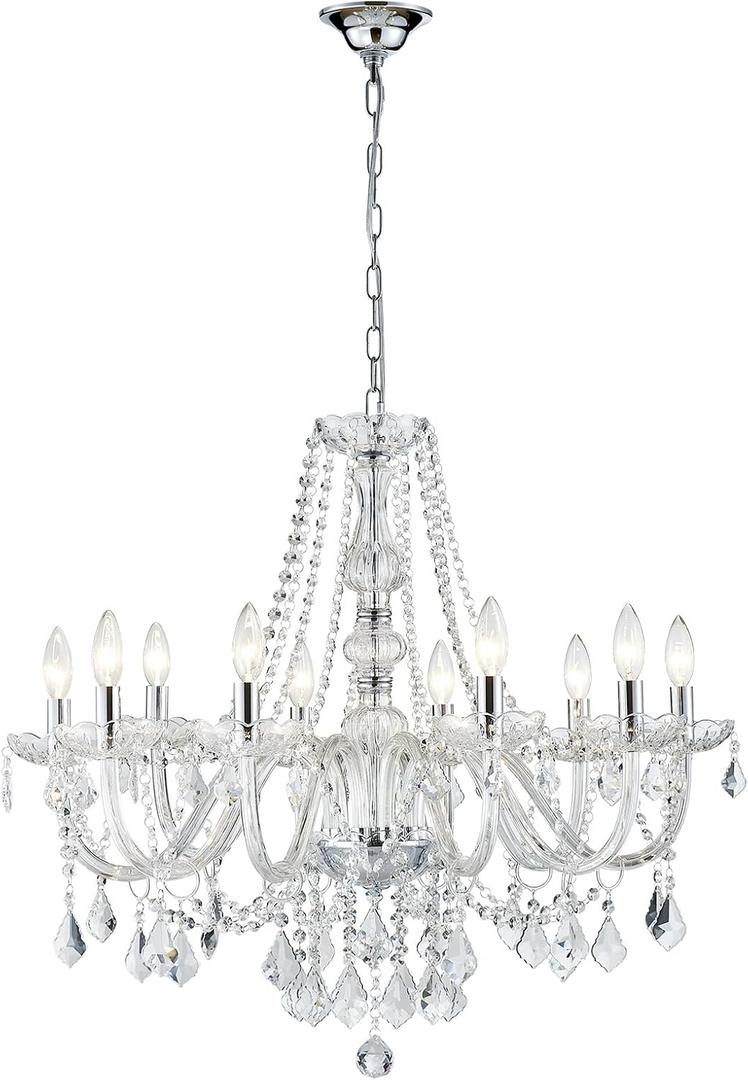 Large Crystal Chandelier, Modern Chrome Crystal Chandeliers for Dining Room Light Fixture, 10-Lights Large Pendant Light Fixtures Luxury Chandelier for Living Room Bedroom Foyer Entryway D26.8'', 30.3" High 26.8" Wide