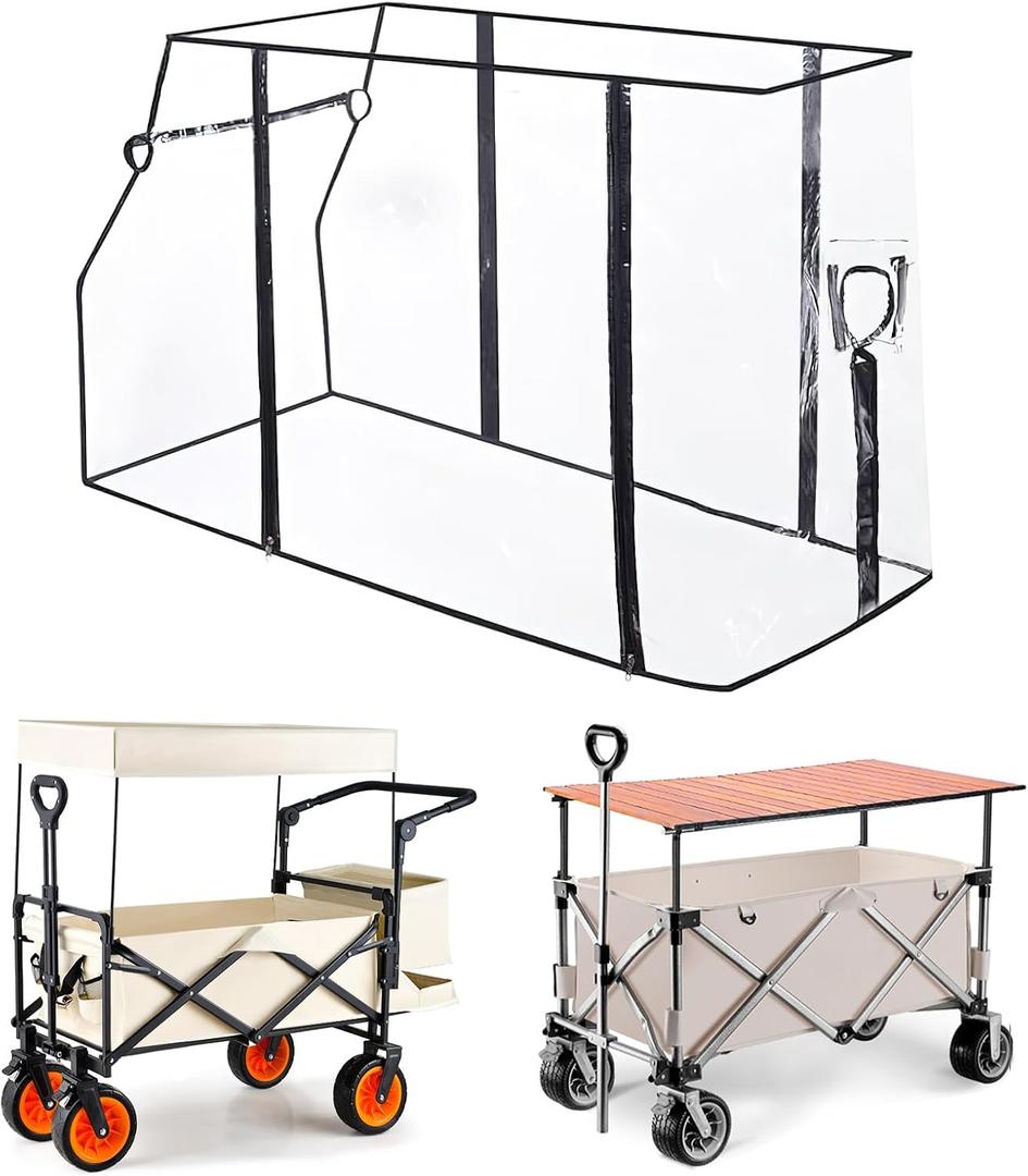 Rain Cover for Wagon, Universal EVA Waterproof Canopy for Collapsible Folding Carts & Strollers, Lightweight All-Weather Windproof Cover with Zippered Side Doors for Camping, Garden Outdoor Activities
