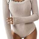 SOLY HUX Women's Long Sleeve Bodysuit Square Neck Knit Slim Fitted Going Out Tops Fall Clothes (S)