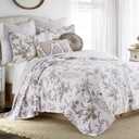 Levtex Home Pisa Reversible Full/Queen Quilt Set (88x92in) with 2 Pillow Shams (26x20in) - Floral Peacock - Grey, Taupe - 100% Cotton Full/Queen Size Quilt Bedding Set - Lightweight, Soft, Pre-Washed