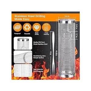 Bbq Mesh Net Cylinder Grill Rack Rotisserie Basket, Rolling Grilling Basket Baskets For Outdoor Grill, Barbecue Stainless Steel Wire Mesh Cylinder Cooking Grill Grate Round Net Tube