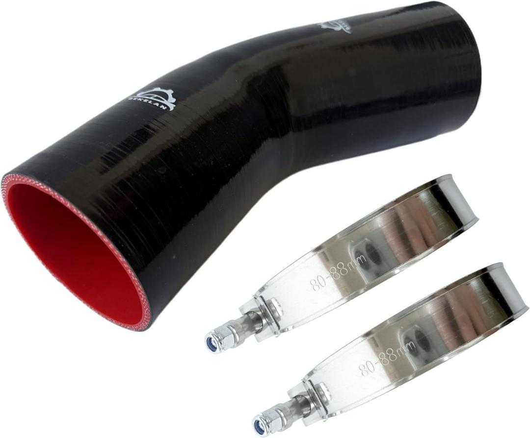 45 Degree 3" ID (76mm) Elbow Coupler Silicone Hose With Stainless T-Bolt Clamp - High-Temp 4-Ply Reinforced Design for Automotive Turbo/Intercooler/Intake Piping/Industrial Hydraulic