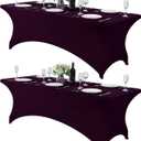 2Pack Spandex Table Cover for 8FT or 4ft or 6ft Table Universal Fitted Stretch Tablecloth for Party, Banquet, Wedding and Events-Eggplant