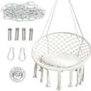 Hammock Hanging Swinging Chair,Hanging Cotton Rope Swing Chairs with Cushion and Hardware Kits, Hanging Chairs for Indoor Balcony and Outdoor Use,Perfect for Bedroom, Porch, Kids, Adults, (330 Lbs)